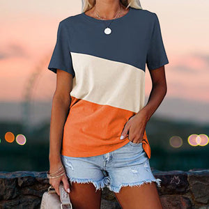 Colorblock casual kortärmad T-shirt med rund hals