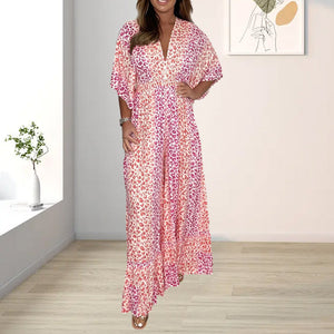 Geometriska flertrycks V-ringad Kimono Jumpsuits