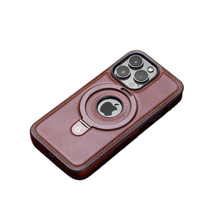 Heltäckande stötsäkert läderfodral med magnetiskt stativ för iPhone