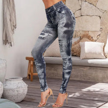 Ladda upp bild till gallerivisning, Sportleggings med hög midja i denimlook
