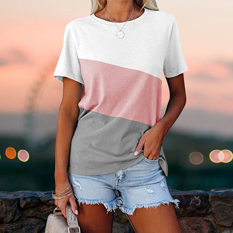 Colorblock casual kortärmad T-shirt med rund hals