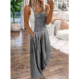 Casual denimficka jumpsuit med vida ben