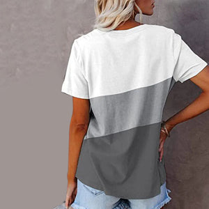 Colorblock casual kortärmad T-shirt med rund hals