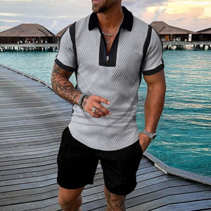 Casual printed set of Polo T-shirt and shorts for men