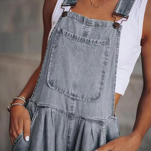 Casual denimficka jumpsuit med vida ben