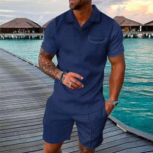 Ladda upp bild till gallerivisning, Casual printed set of Polo T-shirt and shorts for men
