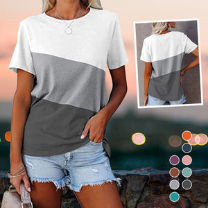 Colorblock casual kortärmad T-shirt med rund hals