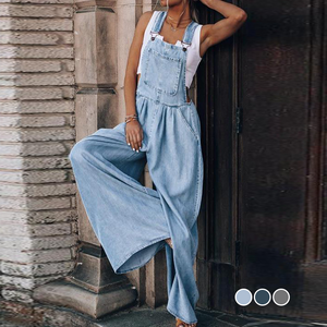 Casual denimficka jumpsuit med vida ben