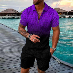 Casual printed set of Polo T-shirt and shorts for men