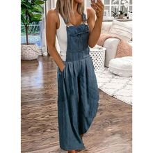 Ladda upp bild till gallerivisning, Casual denimficka jumpsuit med vida ben
