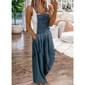 Casual denimficka jumpsuit med vida ben