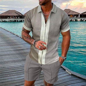 Casual printed set of Polo T-shirt and shorts for men