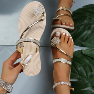 Glänsande strass platta sandaler