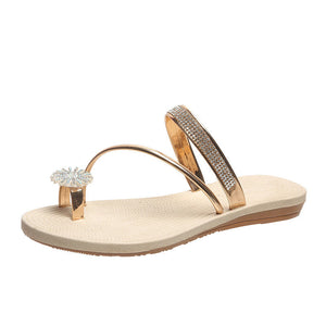 Glänsande strass platta sandaler