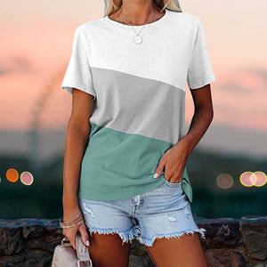 Colorblock casual kortärmad T-shirt med rund hals