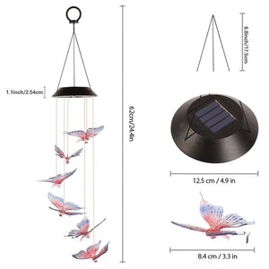 Färgbyte Solar LED Vattentät Fjäril Wind Chimes