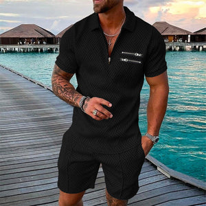 Casual printed set of Polo T-shirt and shorts for men