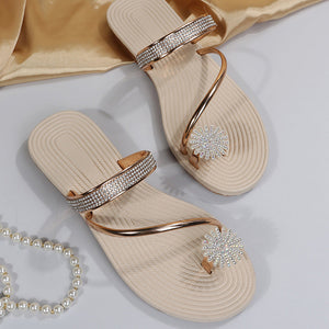 Glänsande strass platta sandaler