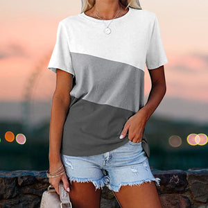 Colorblock casual kortärmad T-shirt med rund hals