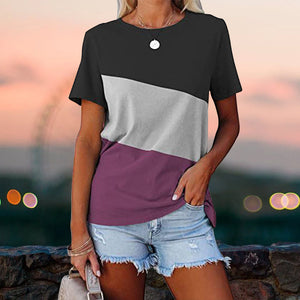 Colorblock casual kortärmad T-shirt med rund hals