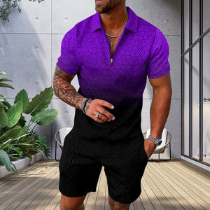 Casual printed set of Polo T-shirt and shorts for men