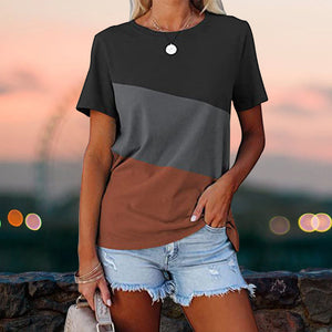 Colorblock casual kortärmad T-shirt med rund hals