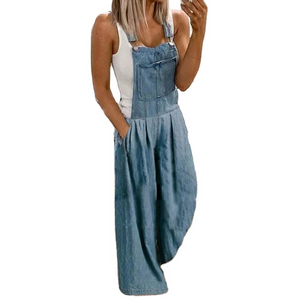 Casual denimficka jumpsuit med vida ben