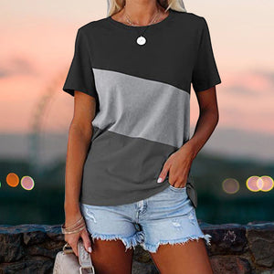 Colorblock casual kortärmad T-shirt med rund hals