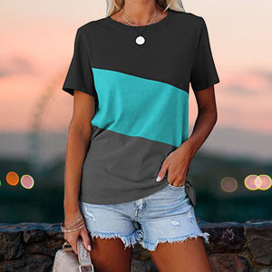 Colorblock casual kortärmad T-shirt med rund hals