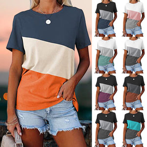 Colorblock casual kortärmad T-shirt med rund hals