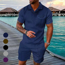 Ladda upp bild till gallerivisning, Casual printed set of Polo T-shirt and shorts for men
