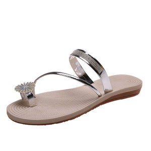 Glänsande strass platta sandaler