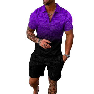 Casual printed set of Polo T-shirt and shorts for men